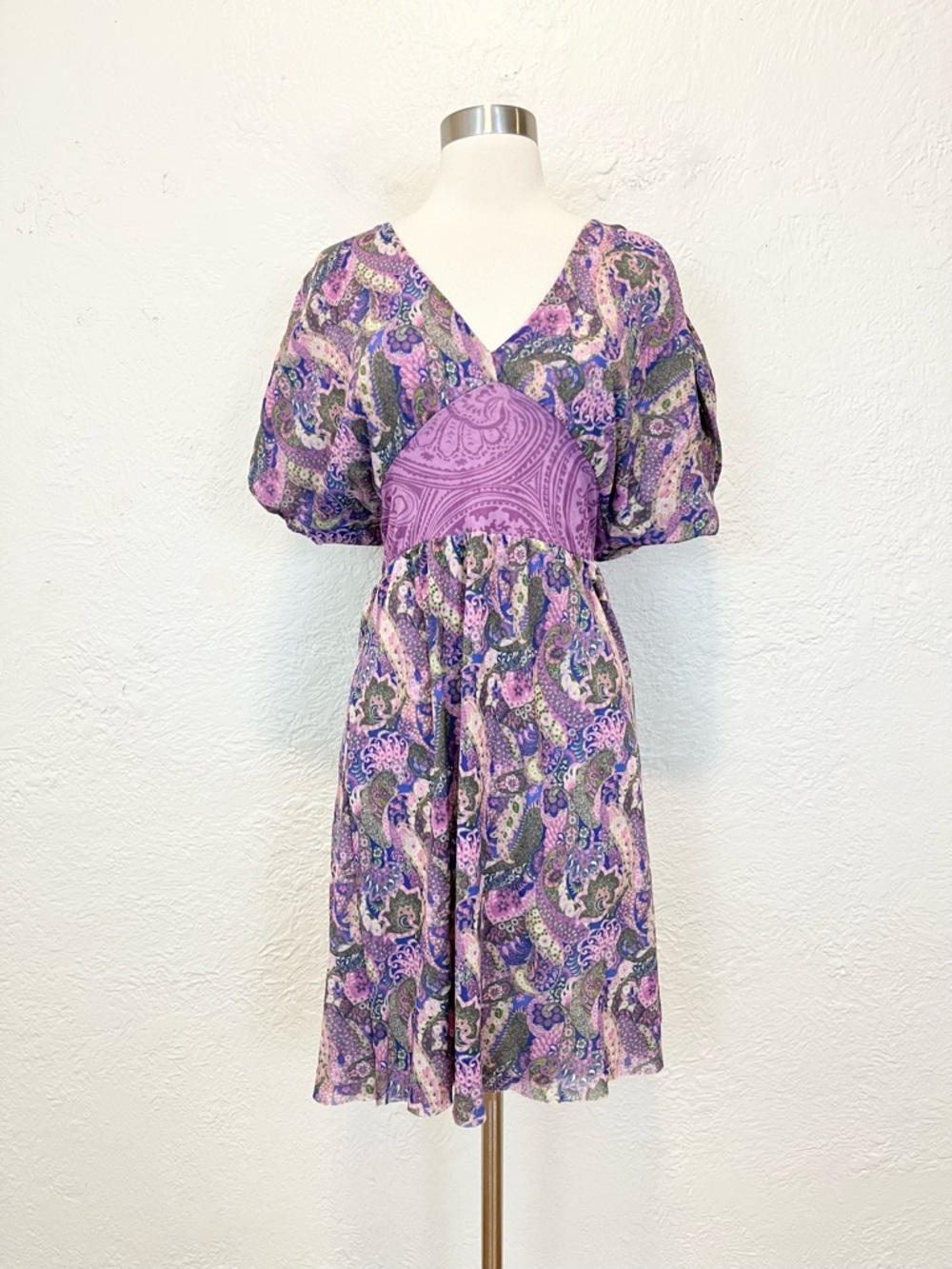 Sweet Pea Mesh Dress Y2K Fairycore Whimsigoth Boho Purple Paisley Floral Large L